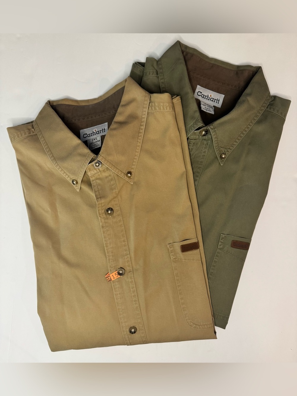 Carhartt Men's Set of 2 Button-Down Work Shirts, Tan & Olive Green- size 2XL